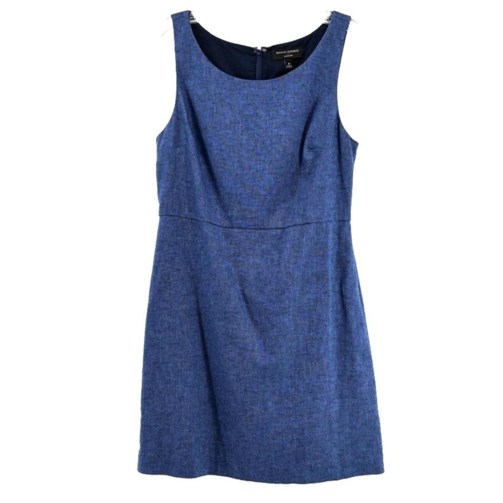 Banana Republic‎ Sheath Dress Sz 8 Blue Cotton Linen Sleeveless Office Classic